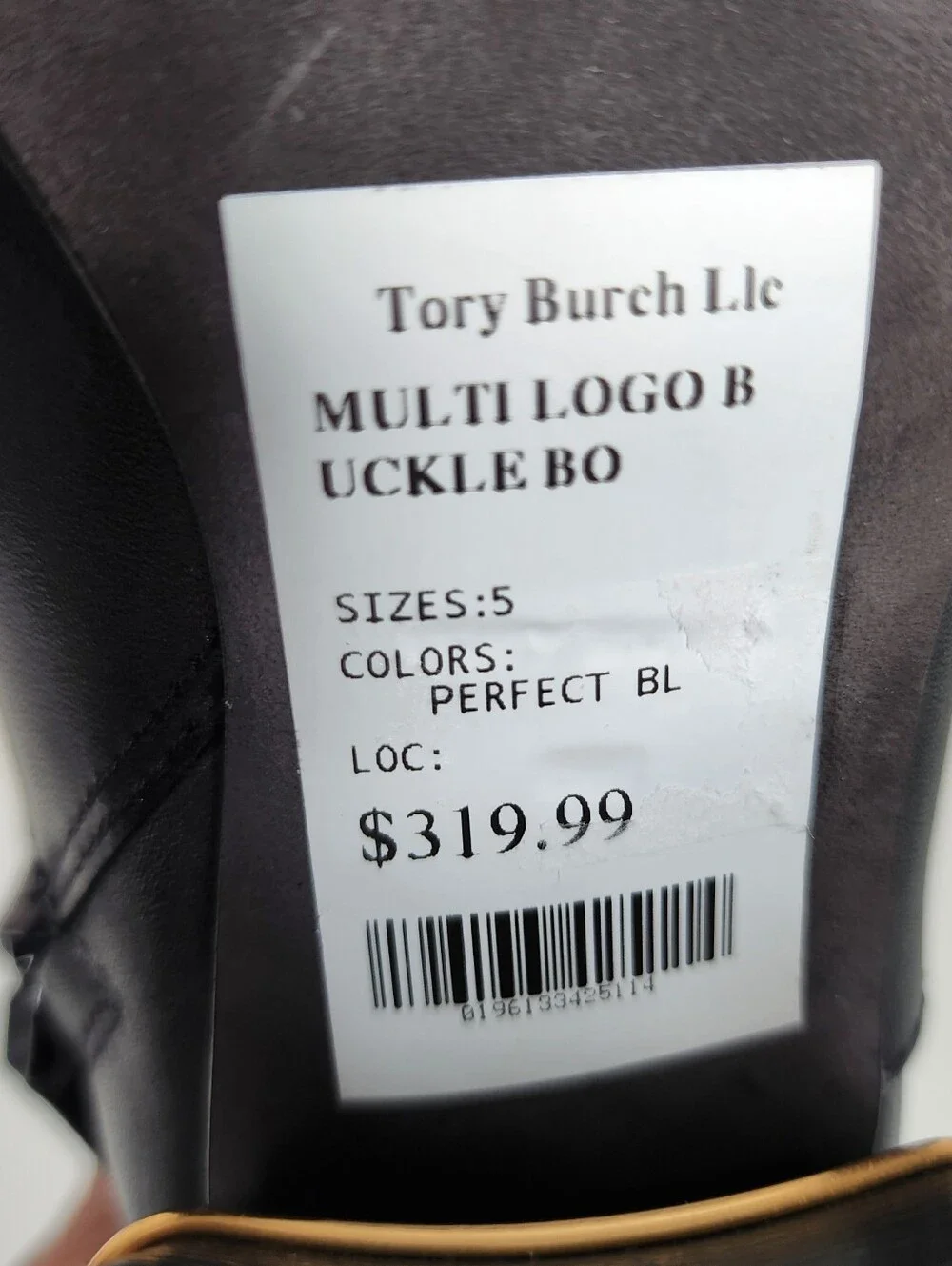 Tory Burch Multi Logo Buckle Black Leather Womens Ankle Boots with Gold Accent